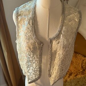 Vintage Elegant Silver Lace Vest